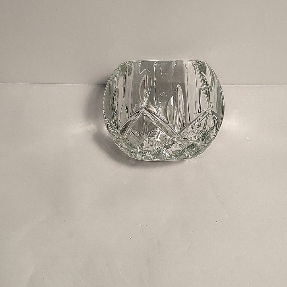 Vtg Homco heavy lead crystal clear votive candle holder. Made in USA. VG cond.